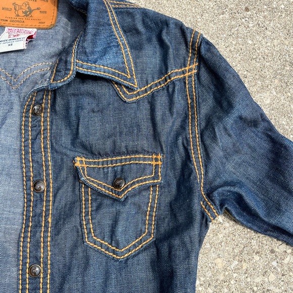 True Religion Georgia Blue Jean Jacket Denim XS. Orange Stitch - Picture 2 of 13